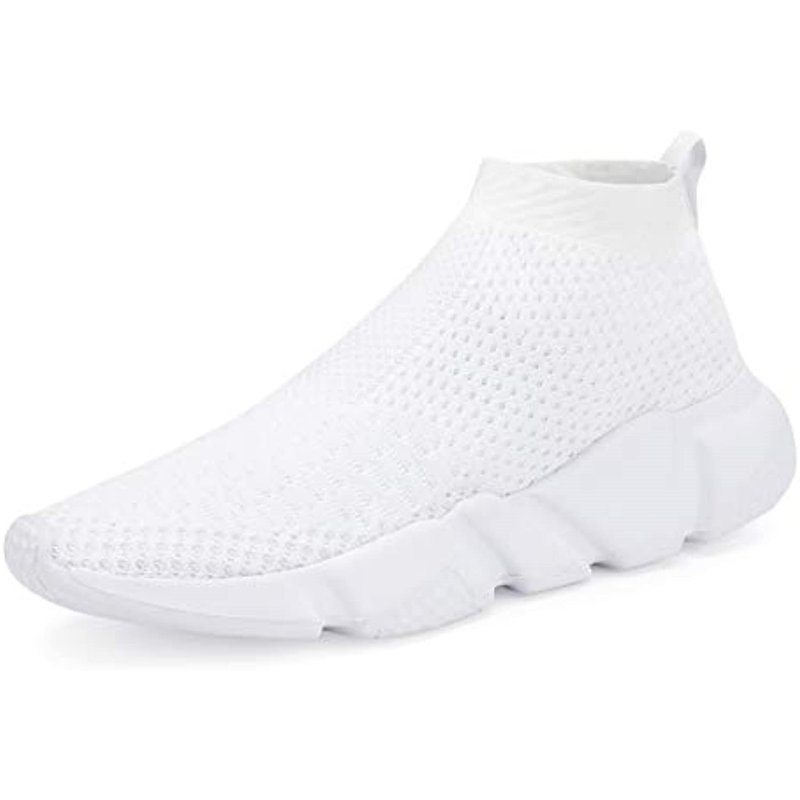 Santiro Men's Running Shoes Breathable Knit Slip On Sneakers Lightweight Athletic Shoes Casual Sports Shoes White