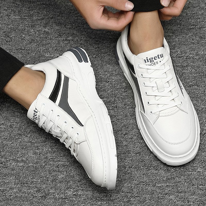 Leather men's sports casual shoes autumn and winter seasons white shoes board shoes men's light-soled soft surface trend men's shoes sports shoes